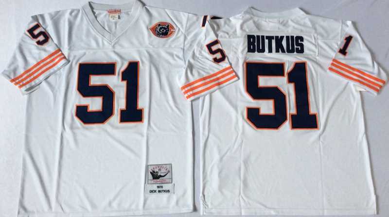 Bears 51 Dick Butkus White M&N Throwback Jersey->nfl m&n throwback->NFL Jersey